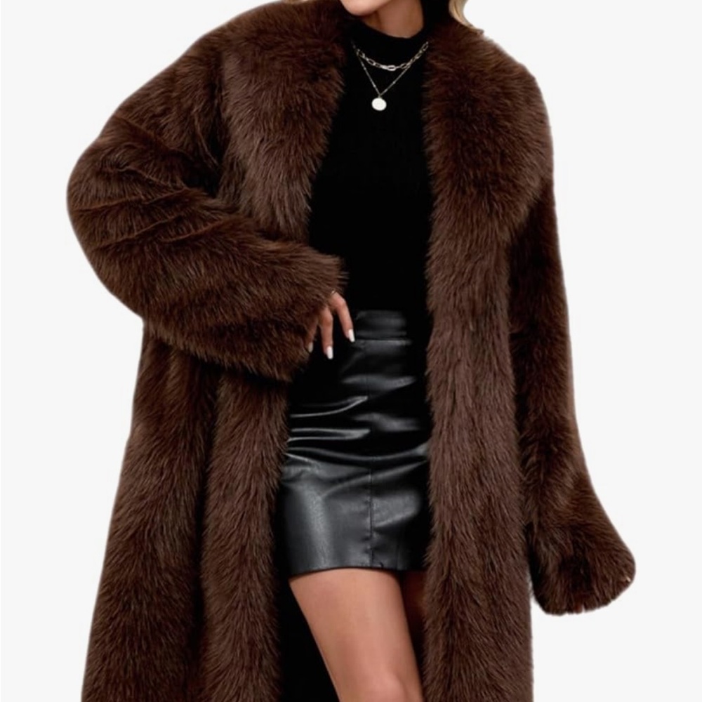 New Brown Faux Fur Long Coat